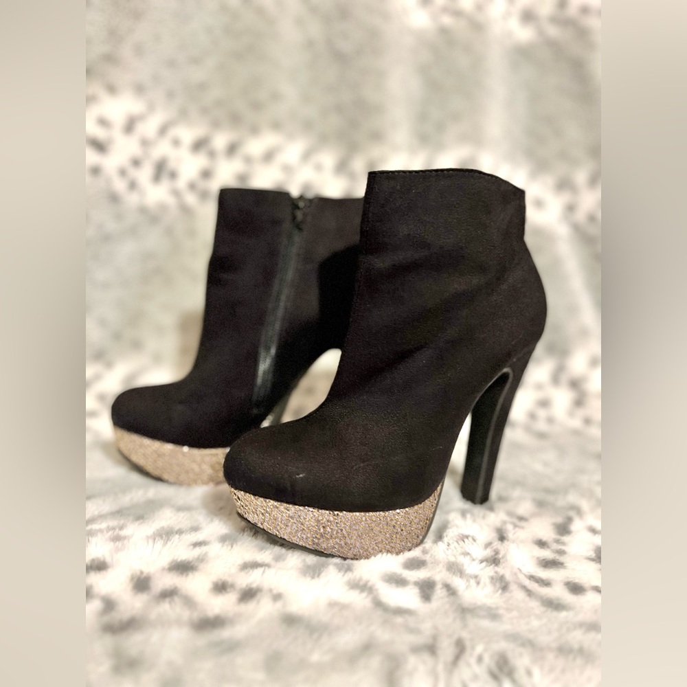 Black/Gold Platform Booties